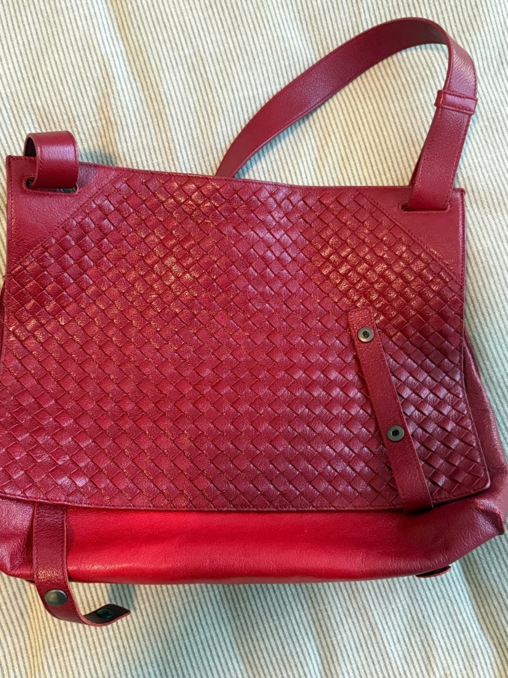 Bottega Venetia Intrecciato Shoulder Bag Messenger Bag Red Leather